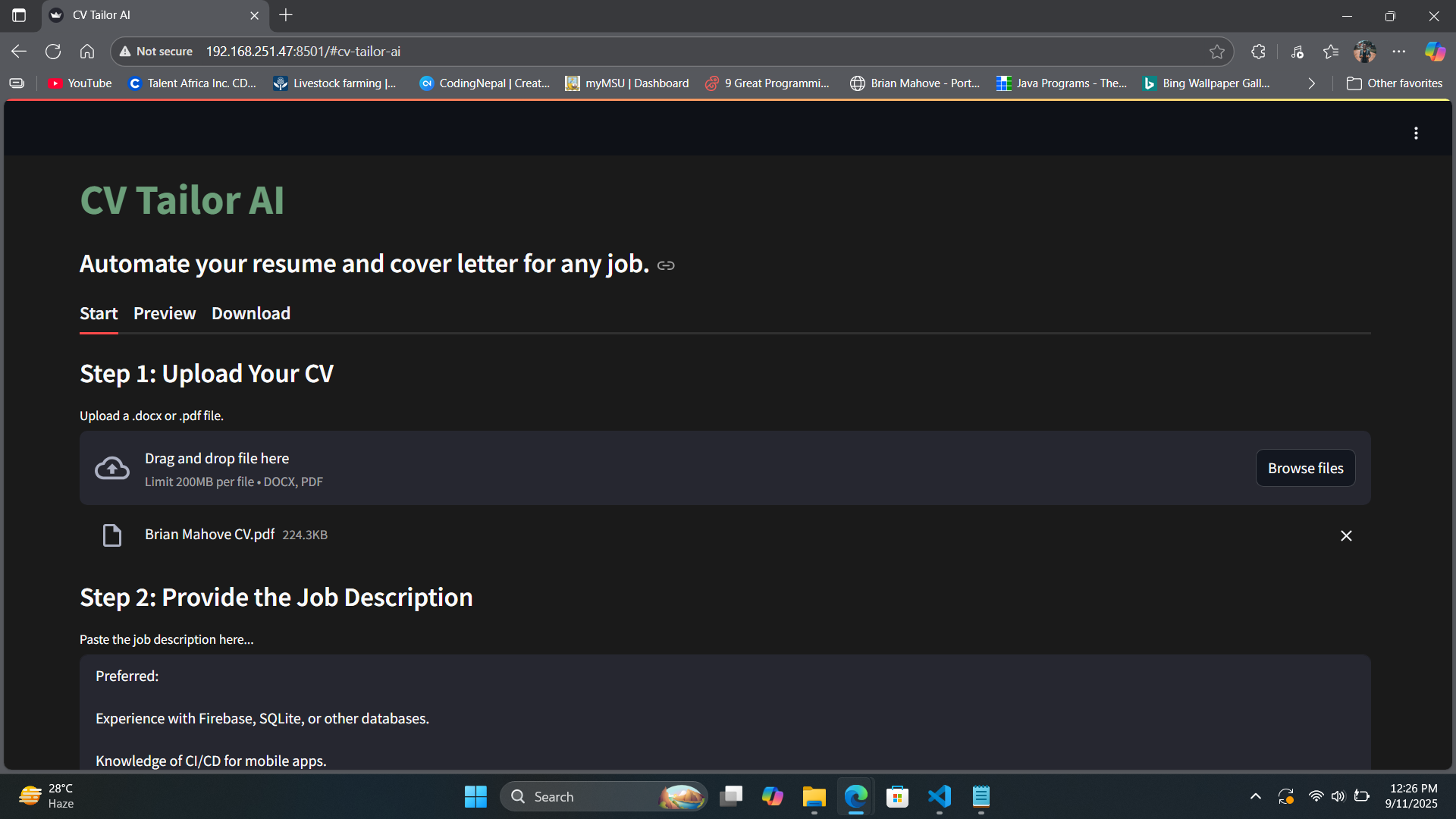 CV Tailor AI App Preview